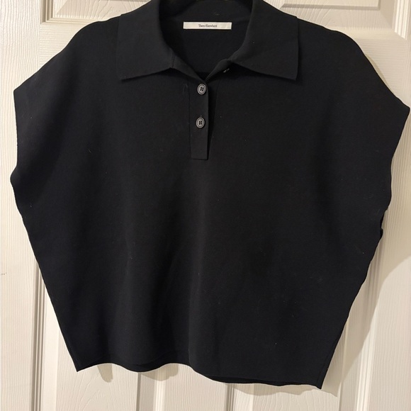 There-Elsewhere Black Collared Compact Knit Top S/M - Picture 3 of 11